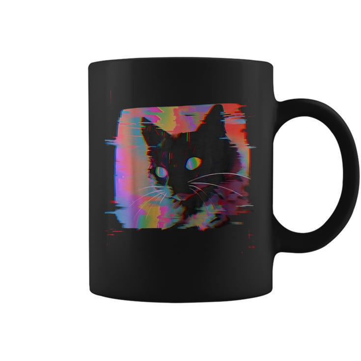 Psychedelic Weirdcore Cat Vaporwave Aesthetic Grunge Punk Coffee Mug