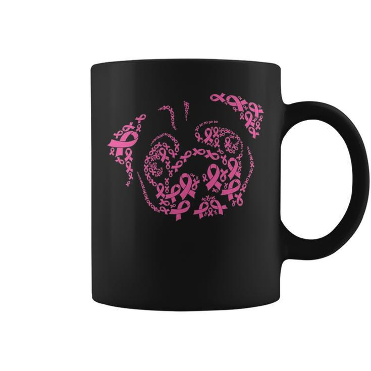 Pug Face Breast Cancer Awareness Cute Dog Pink Ribbon Coffee Mug