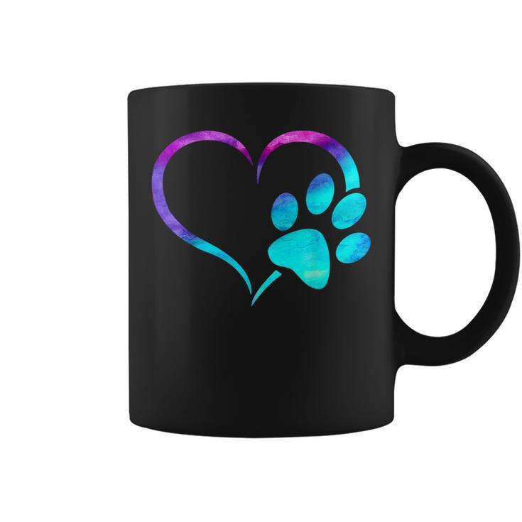 Purple Cyan Turquoise Dog Paw Print Heart For Dogs Lover Coffee Mug