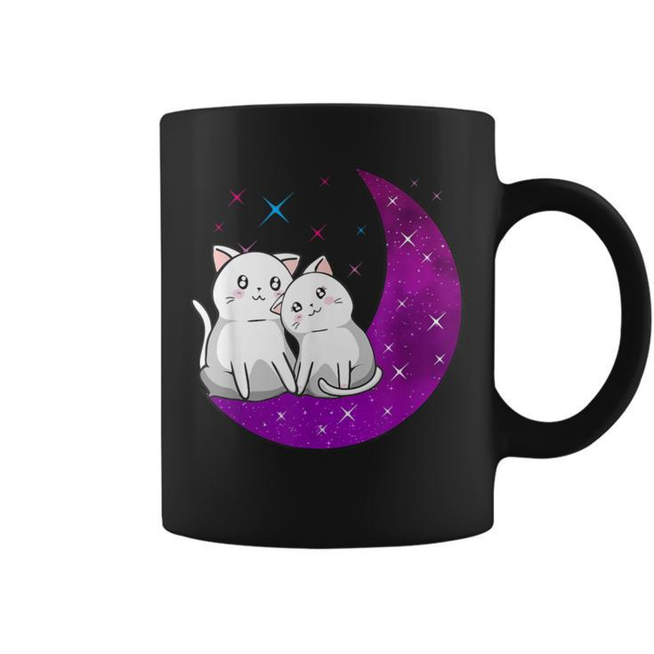 Purple Moon Cats Romantic Fantasy Kawaii Aesthetic Anime Cat Coffee Mug
