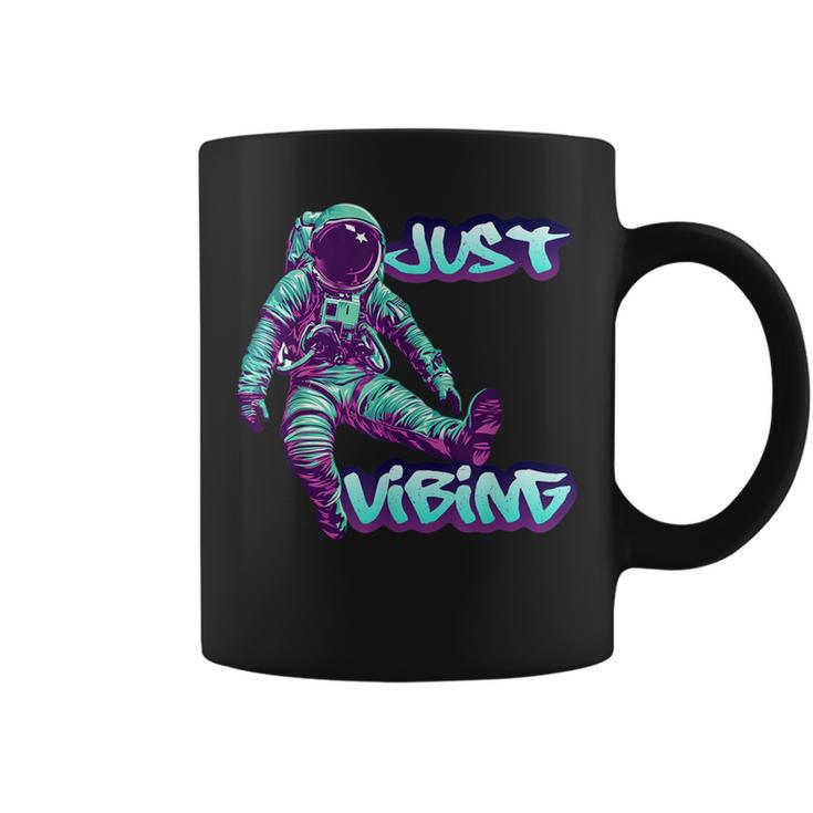 Purple And Teal Astronaut Just Vibing Graphic For Men Coffee Mug