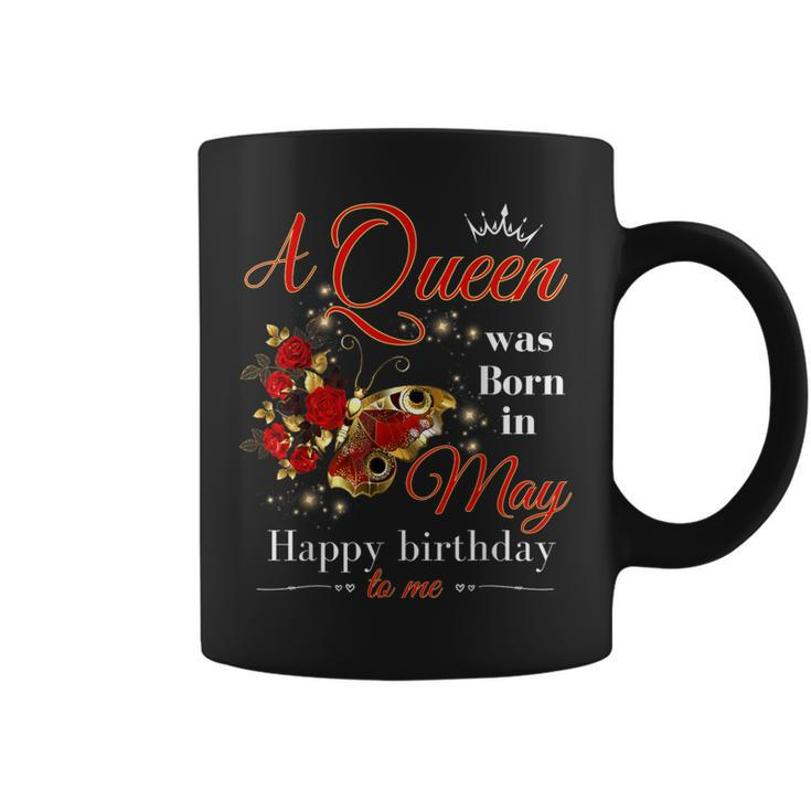 A Queen Was Born In May Girls Batterfly May Birthday Coffee Mug
