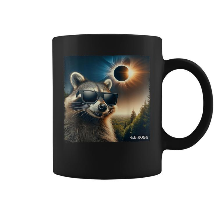 Raccoon Glasses Taking A Selfie With Solar 2024 Eclipse Coffee Mug