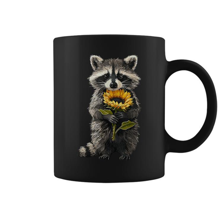 Raccoon Holding Sunflower Cute Flower Coffee Mug
