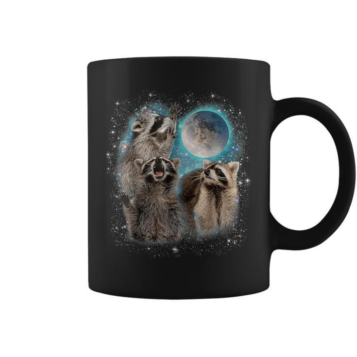 Raccoon 3 Racoons Howling At Moon Weird Cursed Coffee Mug