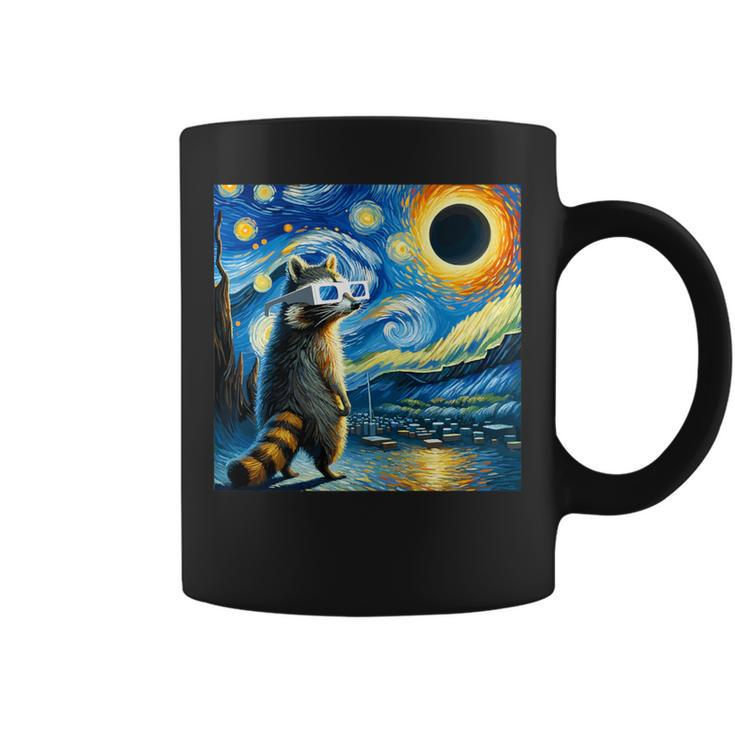 Raccoon Total Solar Eclipse 2024 Van Gogh Raccoon Glasses Coffee Mug