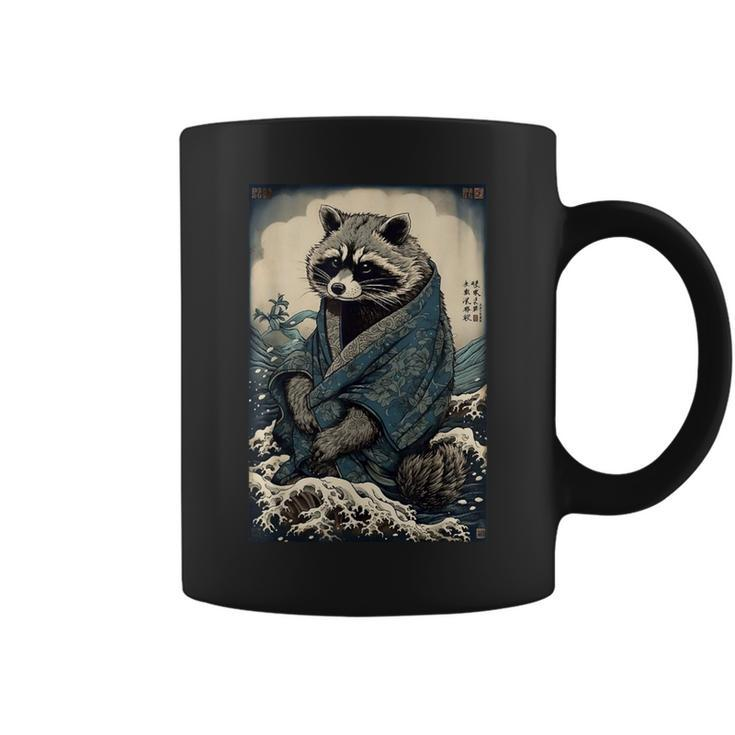 Raccoon And Waves Japanese Coffee Mug