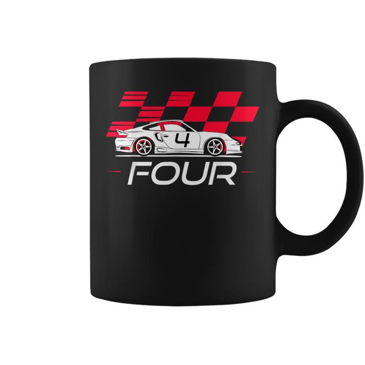 Race Car 4Th Birthday Four Year Old Boy Party Coffee Mug