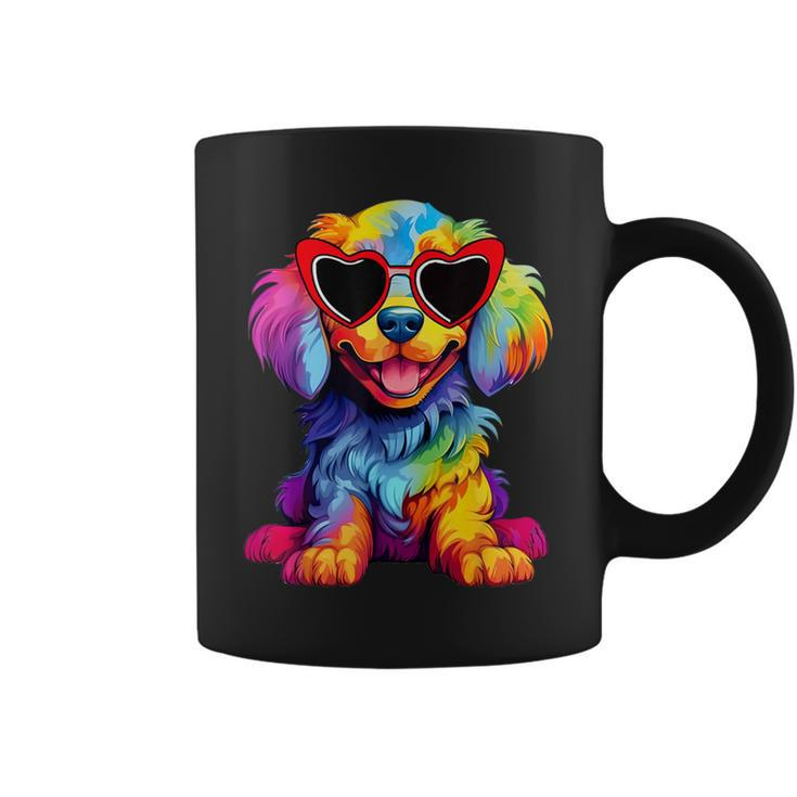 Rainbow Cute Dog Wearing Glasses Heart Puppy Love Dog Coffee Mug