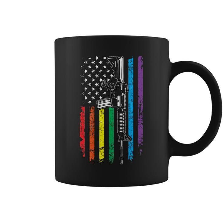 Rainbow Pro Gun American Flag Lgbt Gay Pride Ar15 On Back Coffee Mug