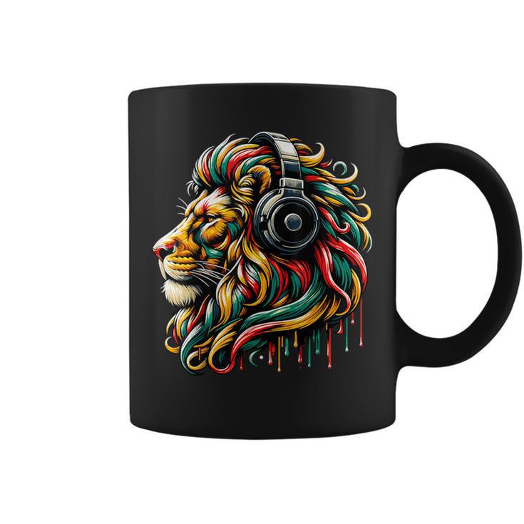 Rasta Reggae Music Headphones Jamaican Lion Of Judah Coffee Mug