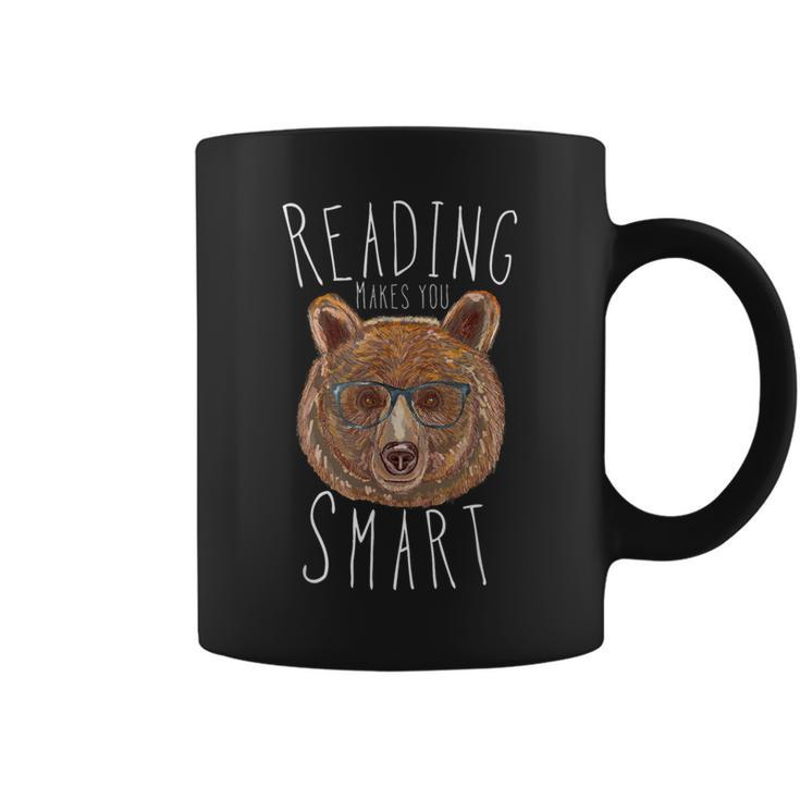 Reading Makes You Smart Bear With Glasses Librarian Bookworm Coffee Mug