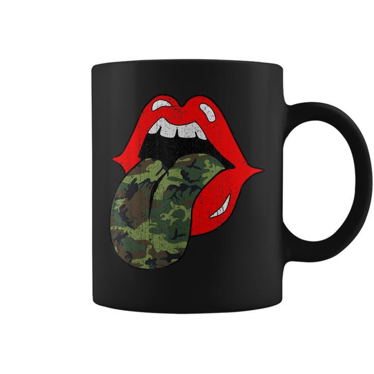 Red Lips Camo Tongue Retro Vintage Trendy Camouflage Coffee Mug