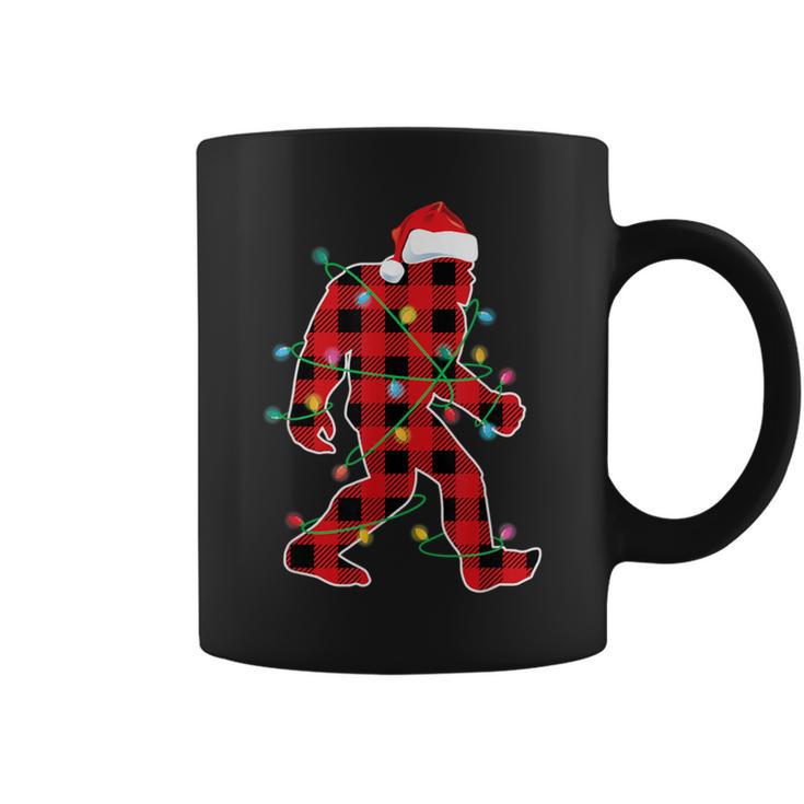 Red Plaid Bigfoot Christmas Lights Sasquatch Santa Sleeping Coffee Mug