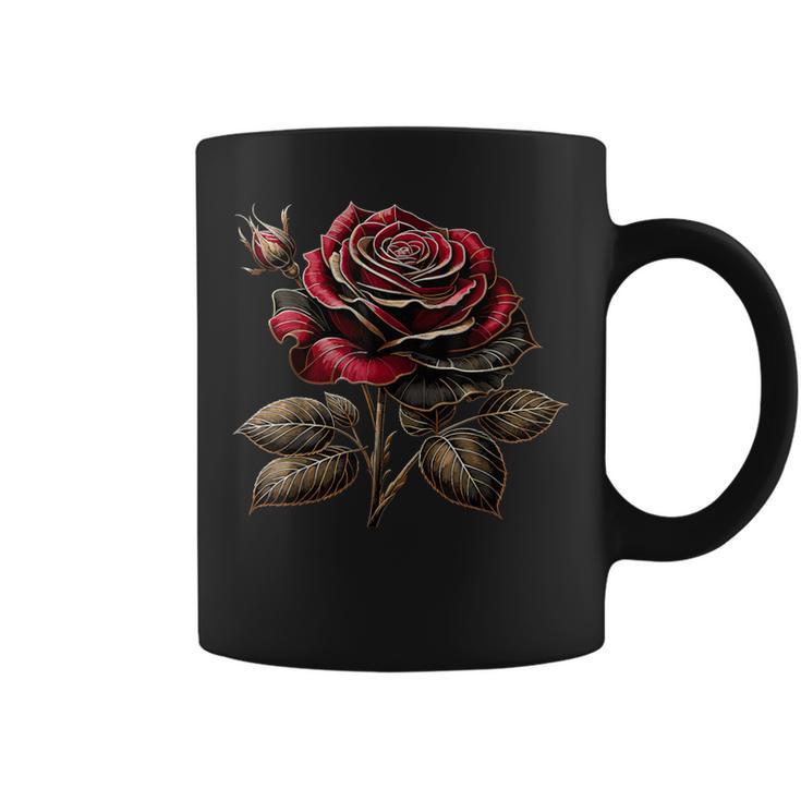 Red Rose Black And Gold Coffee Mug