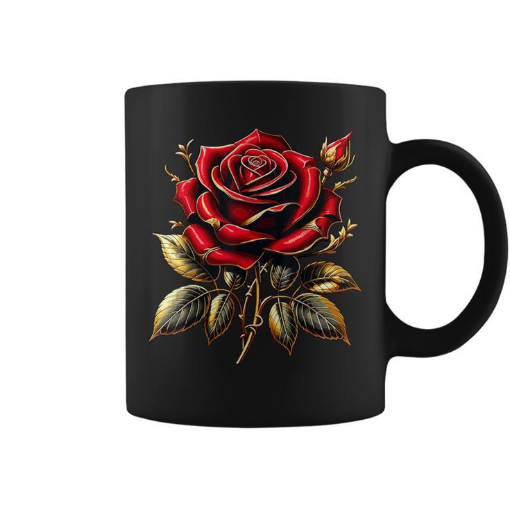 Red Rose Red And Gold Coffee Mug