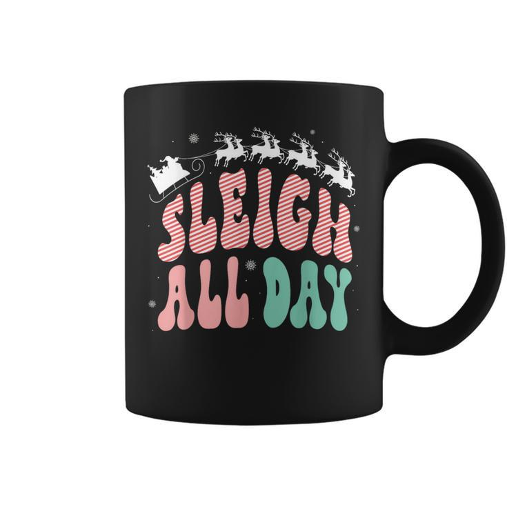 Reindeer Sleigh All Day Groovy Retro Christmas Pajamas Women Coffee Mug
