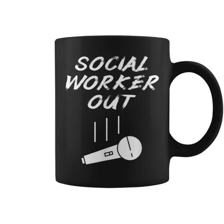 Retired Social Worker Out Retirement Mic Drop Retiring Quote Coffee Mug