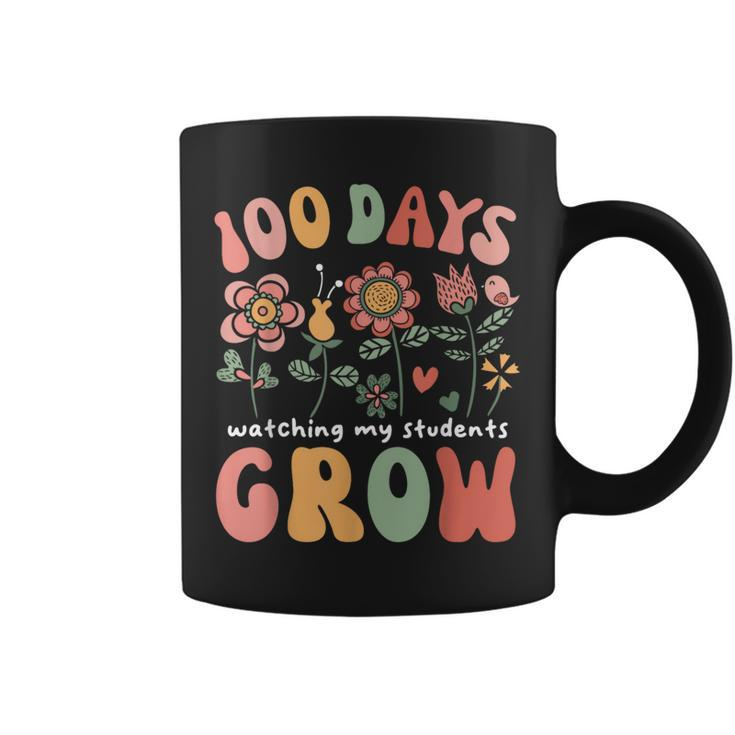 Retro Boho Flower Teacher 100 Days Watching My Students Grow Coffee Mug