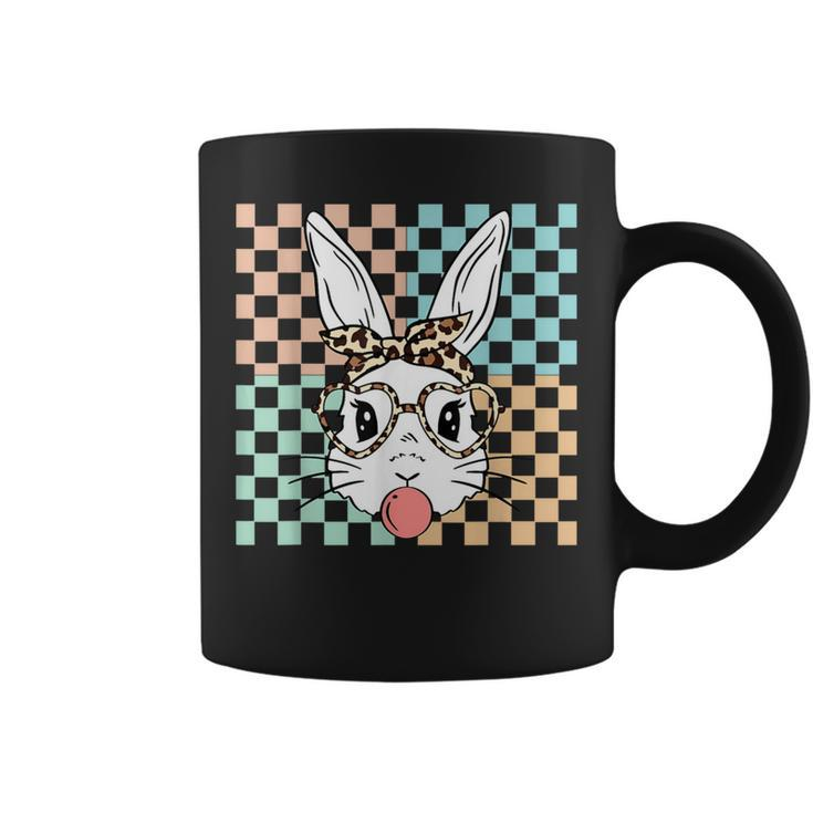 Retro Checkered Bunny Rabbit Face Bubblegum Happy Easter Coffee Mug