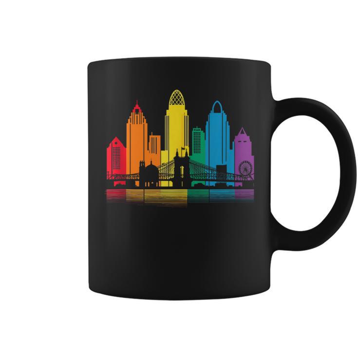 Retro Cincinnati Skyline Rainbow Lgbt Lesbian Gay Pride Coffee Mug