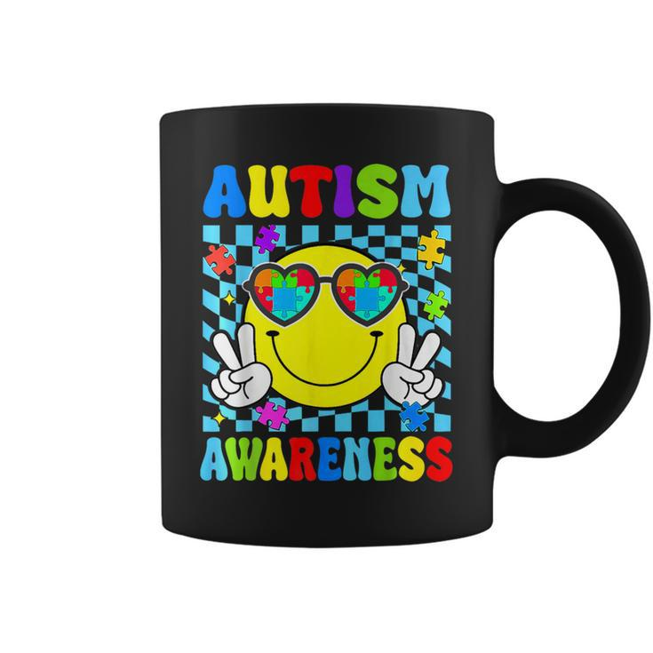 Retro Groovy Autism Awareness Hippie Smile Face Boy Girl Kid Coffee Mug