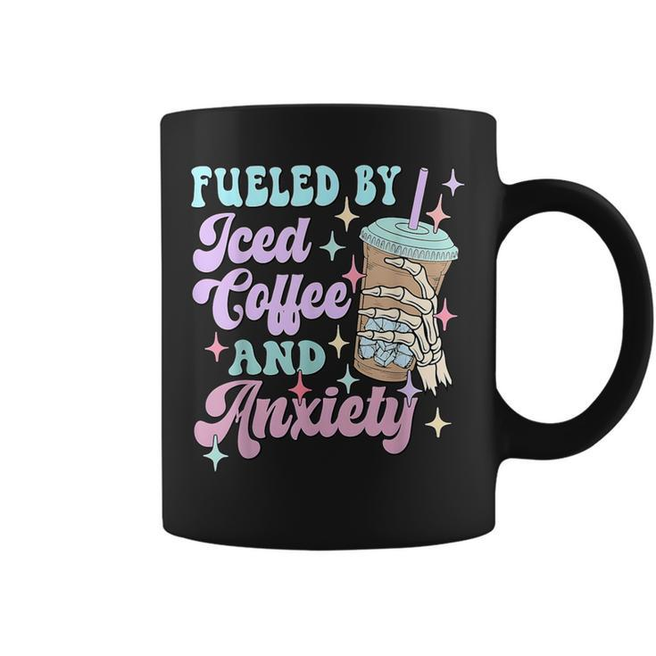 Retro Groovy Coffee Fueled By Iced Coffee And Anxiety Coffee Mug