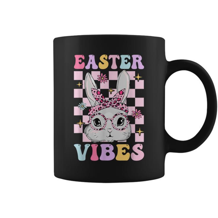 Retro Groovy Easter Vibes Bunny Checkered For Girls Coffee Mug