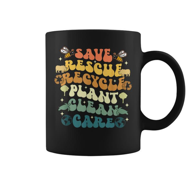 Retro Groovy Save Bees Rescue Animals Recycle Earth Day 2024 Coffee Mug