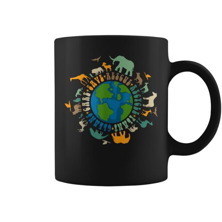 Retro Groovy Save Bees Rescue Animals Recycle Fun Earth Day Coffee Mug