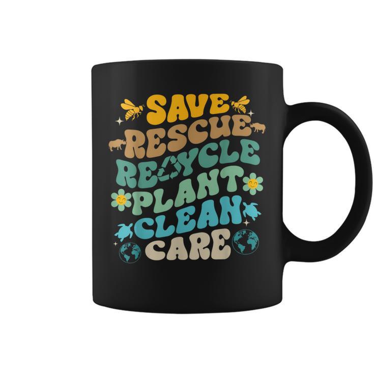 Retro Groovy Save Bees Rescue Animals Recycle Fun Earth Day Coffee Mug Retro Groovy Save Bees Rescue Animals Recycle Fun Earth Day Coffee Mug