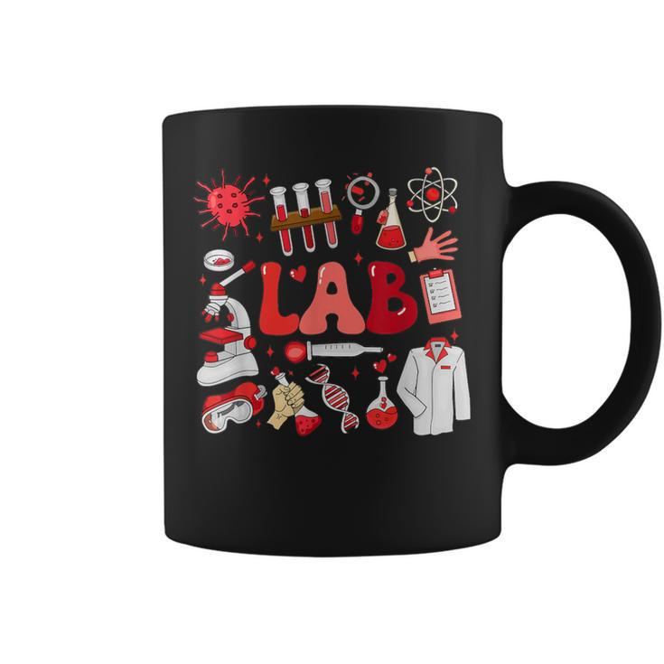 Retro Groovy Valentines Lab Tech Medical Laboratory Science Coffee Mug