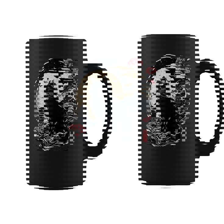 Retro Kawaii Black Cat Japanese Anime Cat Coffee Mug