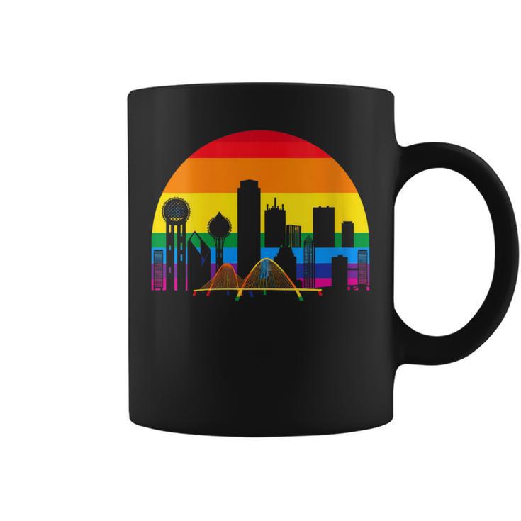 Retro Lgbt Rainbow Dallas Skyline Lesbian Gay Pride Coffee Mug