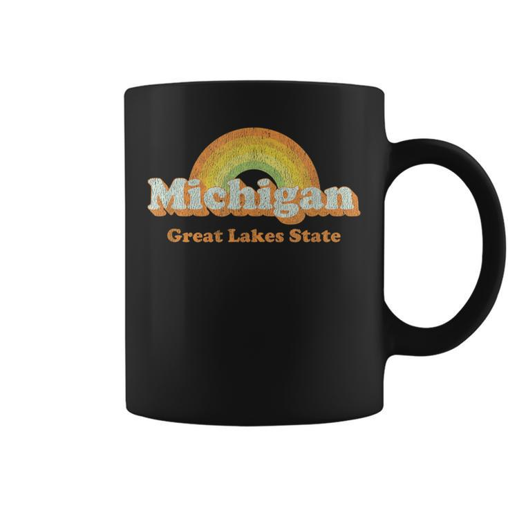 Retro Michigan T Vintage 70S Rainbow Coffee Mug