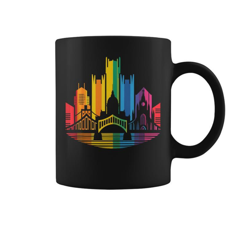Retro Pittsburgh Skyline Rainbow Lgbt Lesbian Gay Pride Coffee Mug