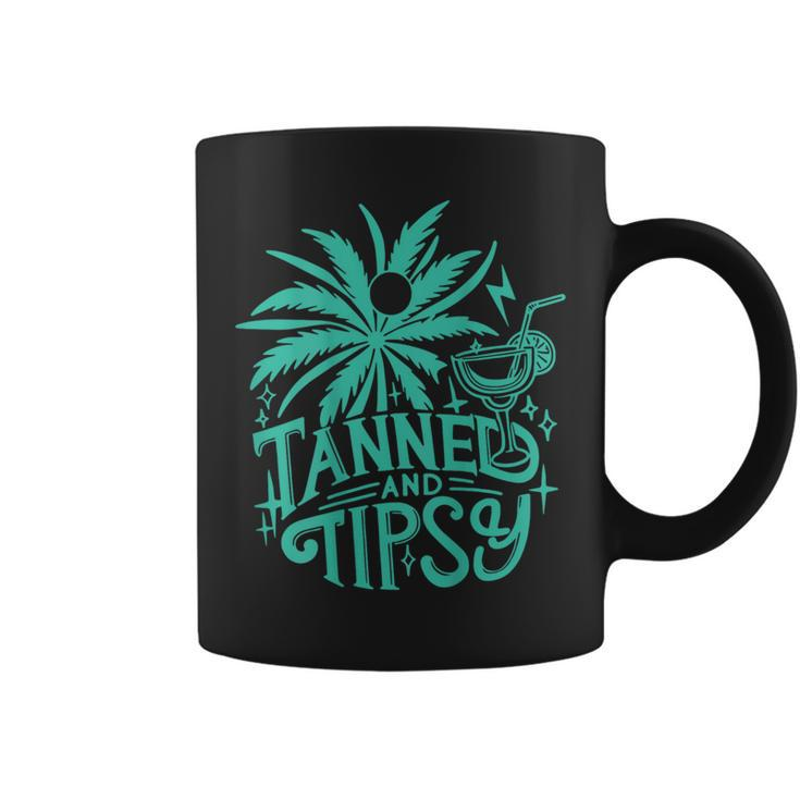 Retro Tanned And Tipsy Beach Summer Vacation On Back Coffee Mug
