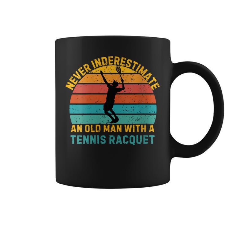 Retro Never Underestimate An Old Man Tennis Racket Coffee Mug