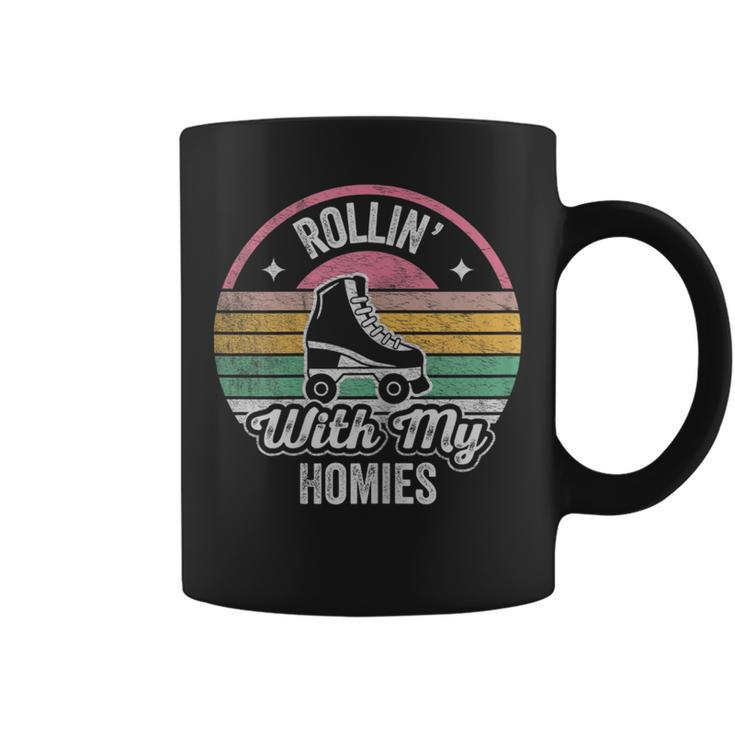 Retro Vintage Rollin With My Homies Roller Skating Coffee Mug