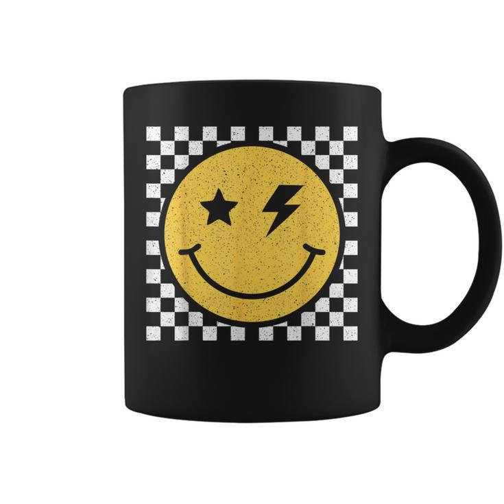 Retro Yellow Happy Face Checkered Pattern Smile Face Trendy Coffee Mug
