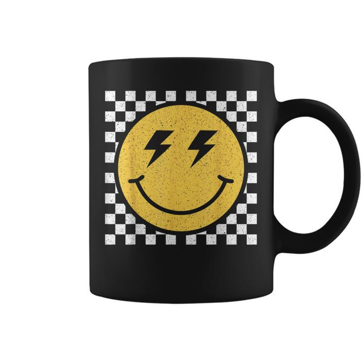 Retro Yellow Happy Face Checkered Pattern Smile Face Trendy Coffee Mug