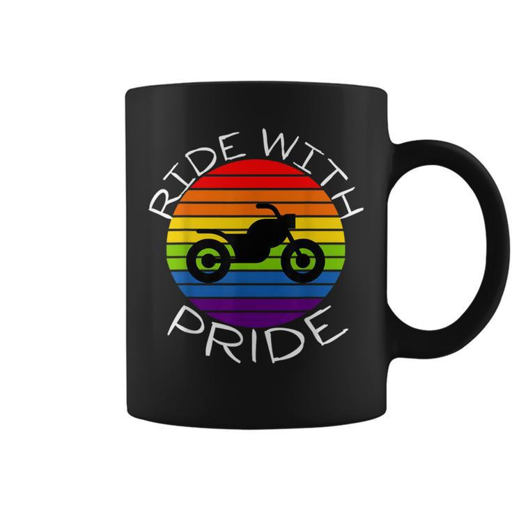 Ride With Pride Gay Bikers Lgbt Month Vintage Retro Rainbow Coffee Mug
