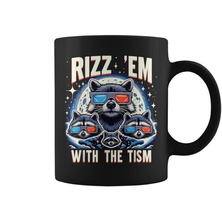 Rizz Em With The Tism Retro Vintage Raccoon Meme Autism Coffee Mug