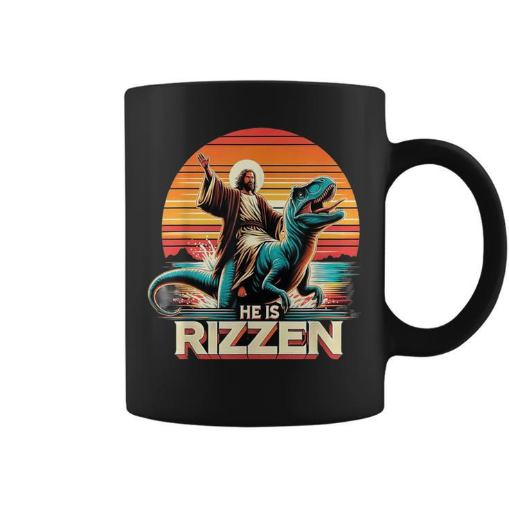 He Is Rizzen Jesus Retro Christian Dinosaur Coffee Mug