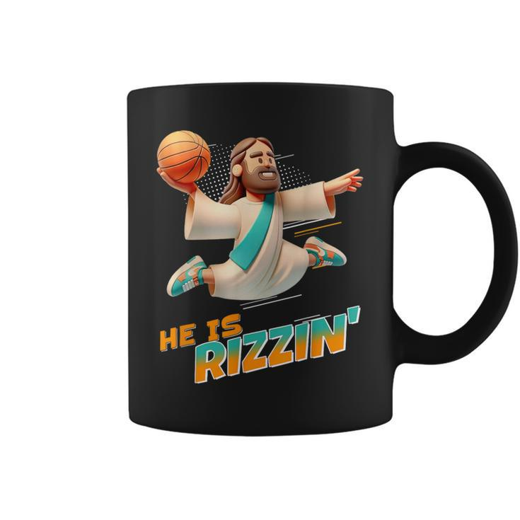 He Is Rizzin' Easter Risen Jesus Christian Faith Basketball Coffee Mug