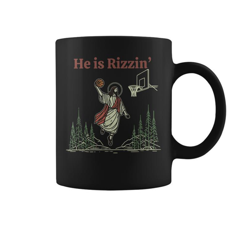 He Is Rizzin Easter Jesus Playing Basketball Christian Coffee Mug