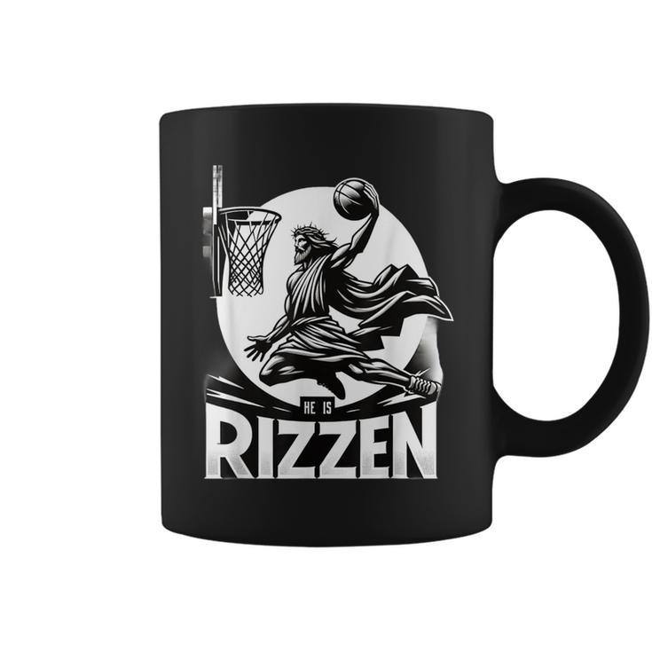 He Is Rizzin Jesus Basketball Coffee Mug