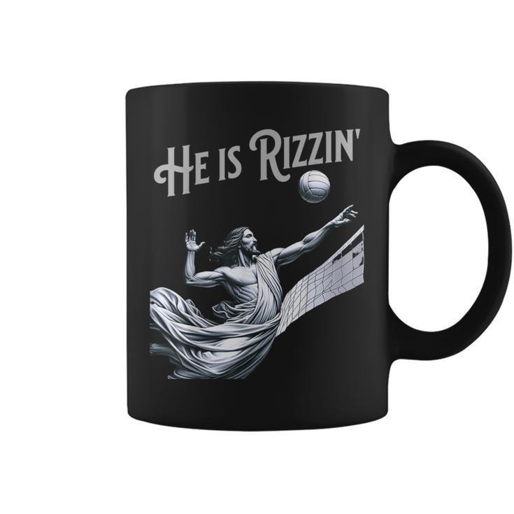 He Is Rizzin Jesus Playing Volleyball Sports Rizz Coffee Mug