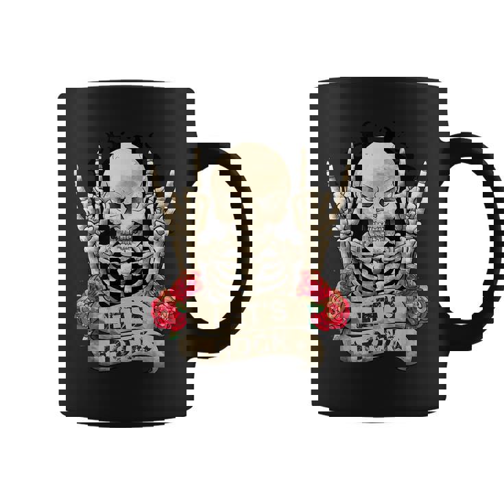 Lets Rock Rock & Roll Esqueleto Manointage Retro Rock Concierto Taza de café