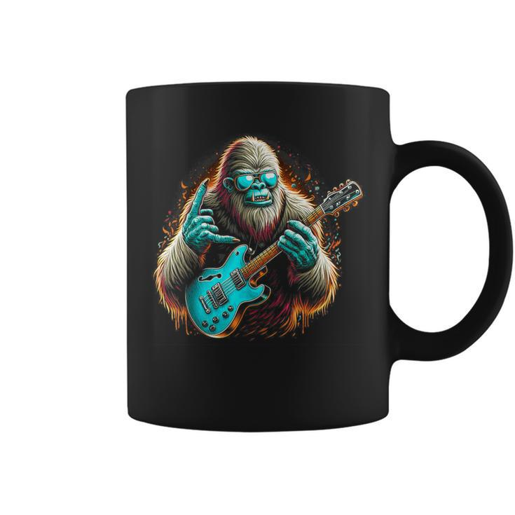 Rock On Bigfoot Playing A Electric Guitar Sasquatch Big Foot Coffee Mug